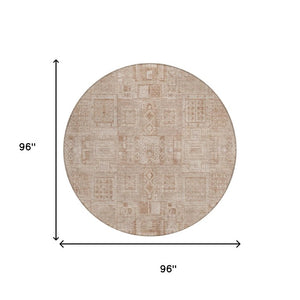 8 Foot Round Oriental Polyester Area Rug Washable Indoor Outdoor Copper Tone