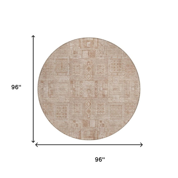 8 Foot Round Oriental Polyester Area Rug Washable Indoor Outdoor Copper Tone