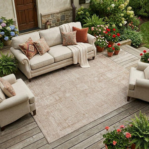 8 X 10 Copper Orange Oriental Polyester Area Rug Stain Resistant Indoor Outdoor