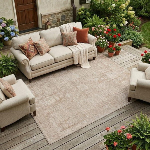 8 X 10 Copper Orange Oriental Polyester Area Rug Stain Resistant Indoor Outdoor