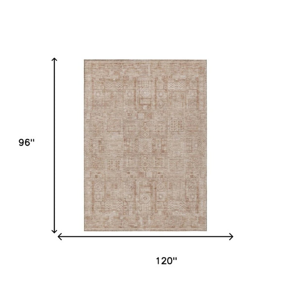 8 X 10 Copper Orange Oriental Polyester Area Rug Stain Resistant Indoor Outdoor