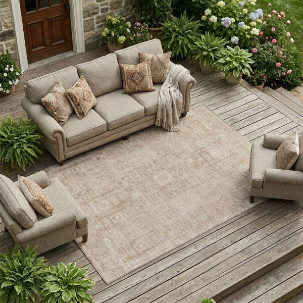 9 X 12 Copper Orange Oriental Polyester Area Rug Washable Indoor Outdoor Patio