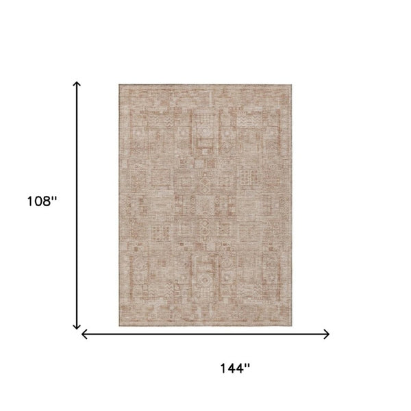 9 X 12 Copper Orange Oriental Polyester Area Rug Washable Indoor Outdoor Patio