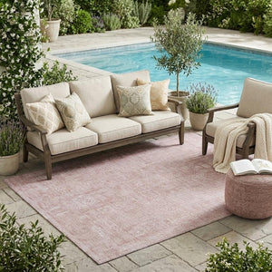 5 X 8 Pink Tan Oriental Polyester Area Rug Washable for Indoor Outdoor Use