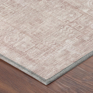 5 X 8 Pink Tan Oriental Polyester Area Rug Washable for Indoor Outdoor Use