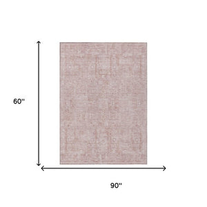 5 X 8 Pink Tan Oriental Polyester Area Rug Washable for Indoor Outdoor Use