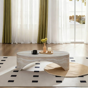 English Elm The Oval Marble Effect Fiberglass Coffee Table Low Profile Contemporary Living Room White W2085P374185