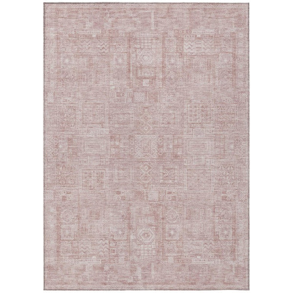 HomeRoots 8 X 10 Pink Tan Oriental Polyester Area Rug Washable for Indoor Outdoor Use 742100
