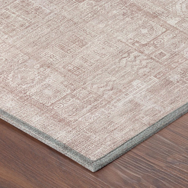 8 X 10 Pink Tan Oriental Polyester Area Rug Washable for Indoor Outdoor Use