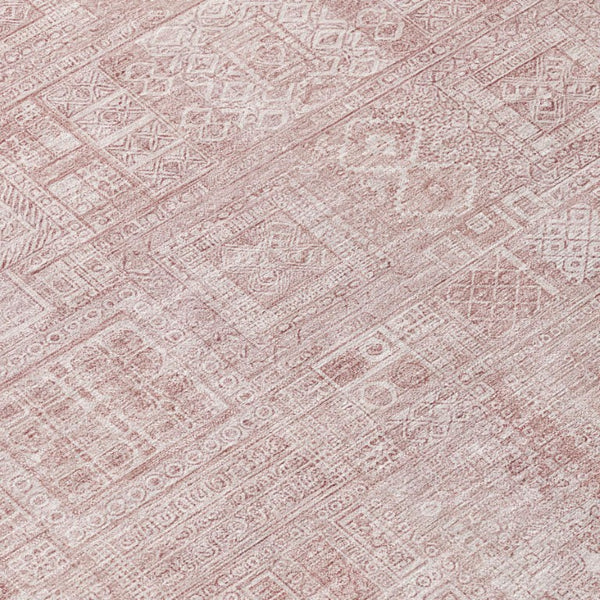 8 X 10 Pink Tan Oriental Polyester Area Rug Washable for Indoor Outdoor Use