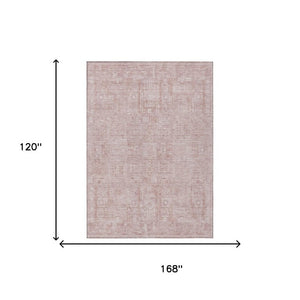 10 X 14 Pink Tan Oriental Polyester Area Rug Washable for Indoor Outdoor Use