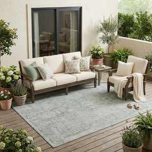 5x8 Sage Green Oriental Polyester Area Rug Stain Resistant for Indoor Outdoor Use