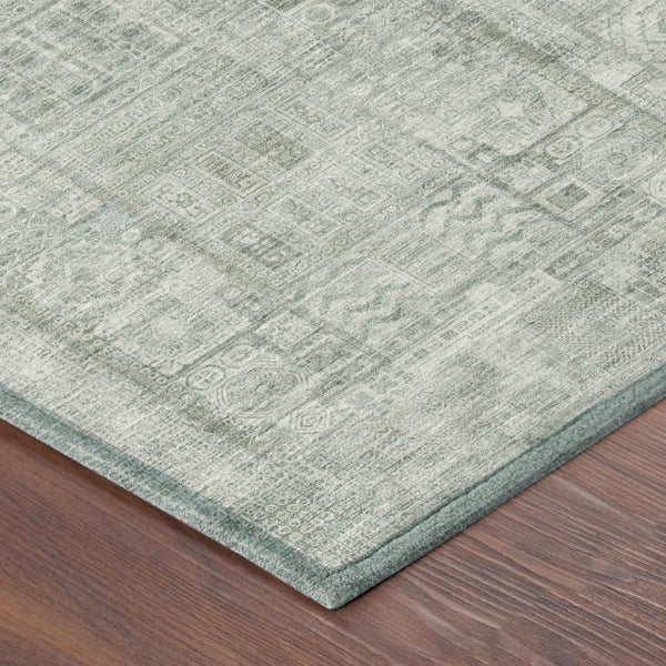 5x8 Sage Green Oriental Polyester Area Rug Stain Resistant for Indoor Outdoor Use