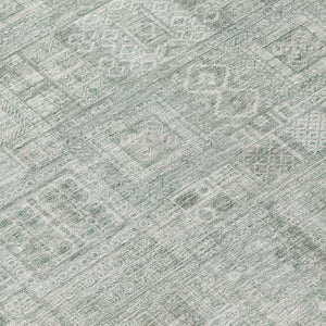 10 X 14 Sage Green Oriental Polyester Area Rug Washable for Indoor Outdoor Use