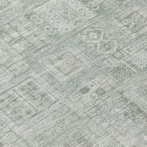10 X 14 Sage Green Oriental Polyester Area Rug Washable for Indoor Outdoor Use