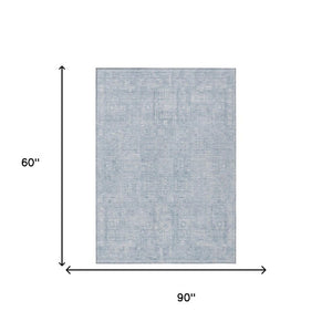 5x8 Sky Blue Oriental Polyester Area Rug Washable Indoor Outdoor Stain Resistant