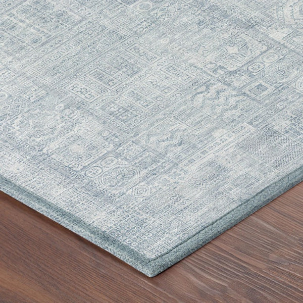 8 X 10 Sky Blue Oriental Polyester Area Rug Washable Stain Resistant Indoor Outdoor