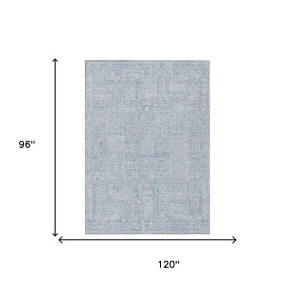 8 X 10 Sky Blue Oriental Polyester Area Rug Washable Stain Resistant Indoor Outdoor