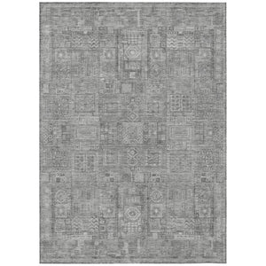 HomeRoots 9 X 12 Silver Gray Oriental Polyester Area Rug Stain Resistant Indoor Outdoor 742119