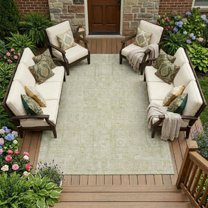 8 X 10 Wheat Gold Oriental Polyester Area Rug Washable for Indoor Outdoor Use