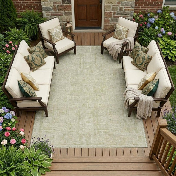 8 X 10 Wheat Gold Oriental Polyester Area Rug Washable for Indoor Outdoor Use