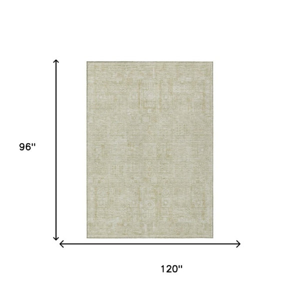 8 X 10 Wheat Gold Oriental Polyester Area Rug Washable for Indoor Outdoor Use