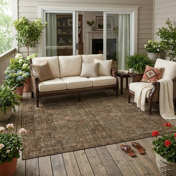 5 X 8 Copper Orange Oriental Polyester Area Rug Washable Stain Resistant Patio