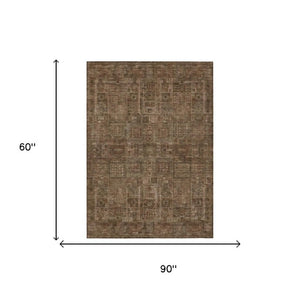 5 X 8 Copper Orange Oriental Polyester Area Rug Washable Stain Resistant Patio