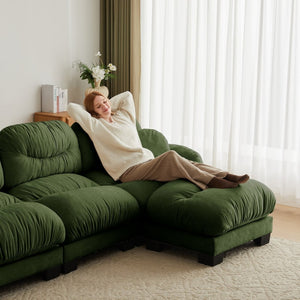 English Elm Teddy Fleece Modular Cloud Sofa with Curved Silhouette Ottomans and Lumbar Pillows Green W5656S00048
