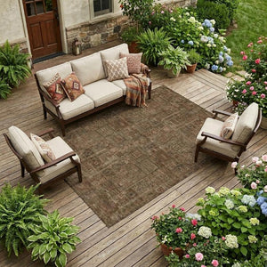9x12 Copper Orange Oriental Polyester Area Rug Washable Stain Resistant Patio