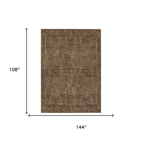 9x12 Copper Orange Oriental Polyester Area Rug Washable Stain Resistant Patio