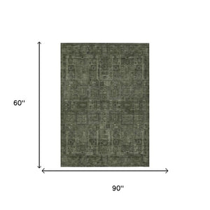 5 X 8 Oriental Polyester Area Rug Stain Resistant Indoor Outdoor Green Patio