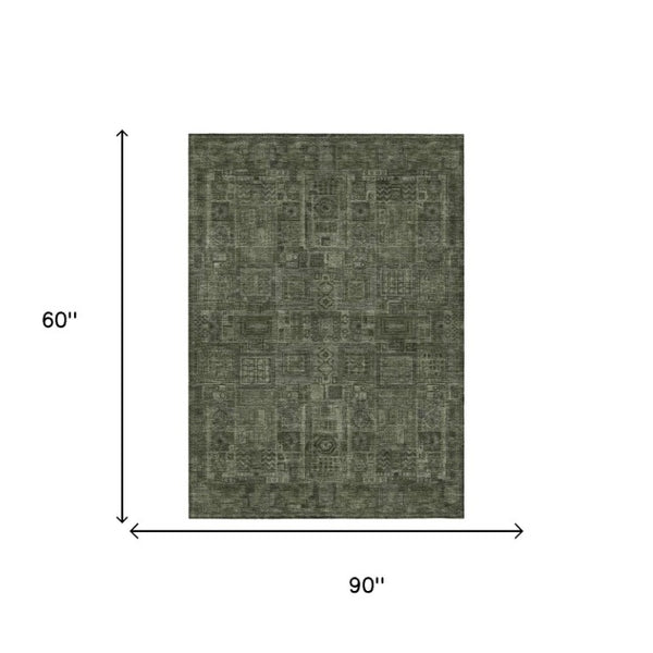 5 X 8 Oriental Polyester Area Rug Stain Resistant Indoor Outdoor Green Patio