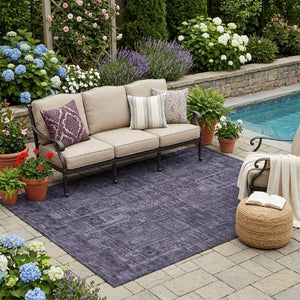 5x8 Purple Oriental Polyester Area Rug Washable Stain Resistant Indoor Outdoor Use