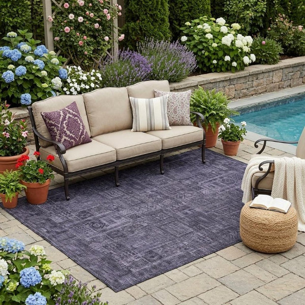 5x8 Purple Oriental Polyester Area Rug Washable Stain Resistant Indoor Outdoor Use