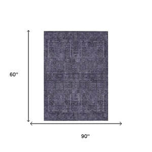 5x8 Purple Oriental Polyester Area Rug Washable Stain Resistant Indoor Outdoor Use