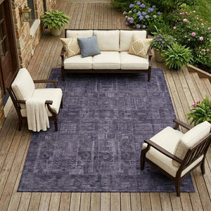 10 X 14 Eggplant Purple Oriental Polyester Area Rug Washable for Patio or Living Room
