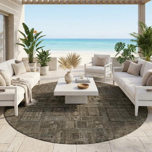 8 Foot Round Oriental Polyester Area Rug Washable for Patio Kitchen or Family Room