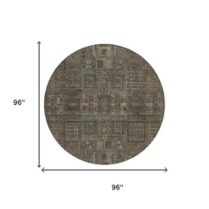 8 Foot Round Oriental Polyester Area Rug Washable for Patio Kitchen or Family Room