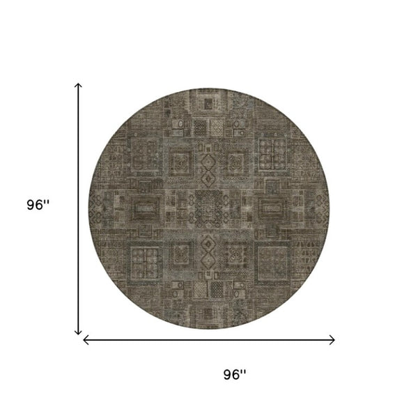 8 Foot Round Oriental Polyester Area Rug Washable for Patio Kitchen or Family Room