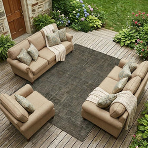 9x12 Oriental Pattern Indoor Outdoor Rug Stain Resistant Polyester for Patio or Living Room