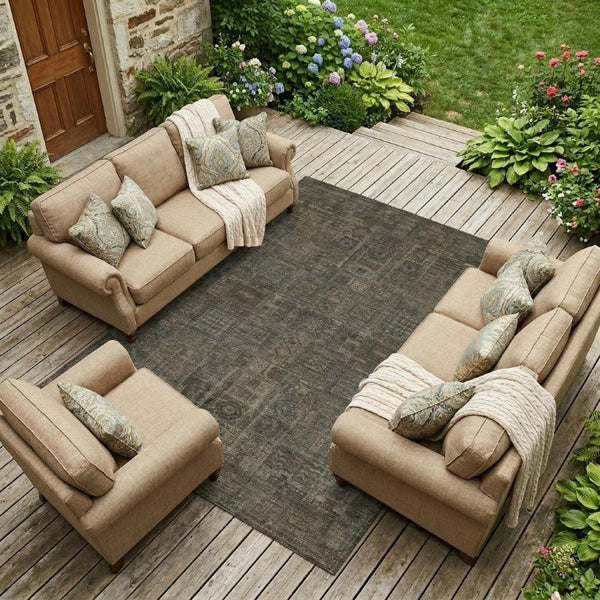 9x12 Oriental Pattern Indoor Outdoor Rug Stain Resistant Polyester for Patio or Living Room