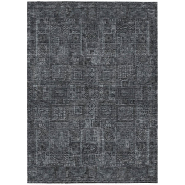 HomeRoots 10 X 14 Gray Graphite Oriental Polyester Area Rug Washable for Indoor Outdoor Use 742156