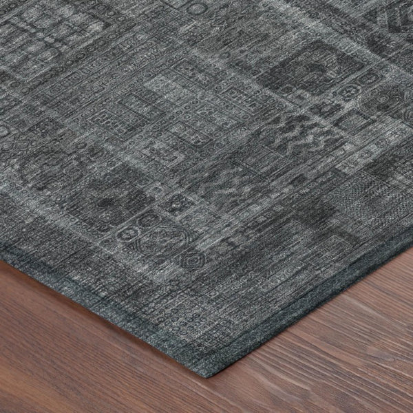 10 X 14 Gray Graphite Oriental Polyester Area Rug Washable for Indoor Outdoor Use