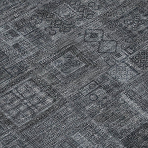 10 X 14 Gray Graphite Oriental Polyester Area Rug Washable for Indoor Outdoor Use