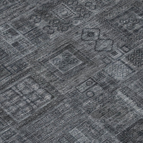 10 X 14 Gray Graphite Oriental Polyester Area Rug Washable for Indoor Outdoor Use