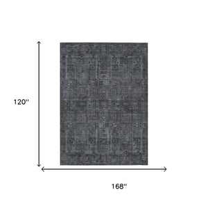 10 X 14 Gray Graphite Oriental Polyester Area Rug Washable for Indoor Outdoor Use