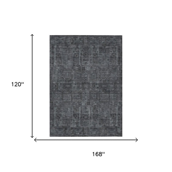 10 X 14 Gray Graphite Oriental Polyester Area Rug Washable for Indoor Outdoor Use