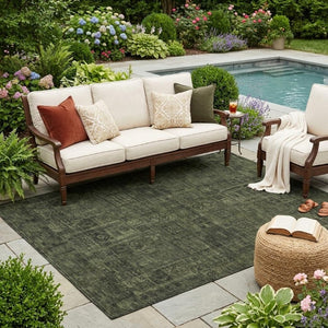 5x8 Olive Oriental Polyester Area Rug Washable Stain Resistant Indoor Outdoor Use
