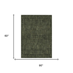 5x8 Olive Oriental Polyester Area Rug Washable Stain Resistant Indoor Outdoor Use